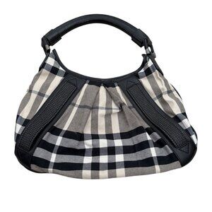 Burberry Black/White Studded House Check Canvas and Leather Phoebe Hobo